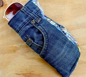 upcycled jeans sunglasses case with handy pocket, crafts, how to, repurposing upcycling