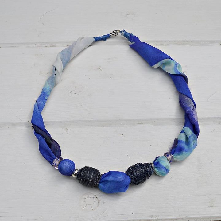 upcycled scarf and denim jewelry, crafts, fireplaces mantels, seasonal holiday decor