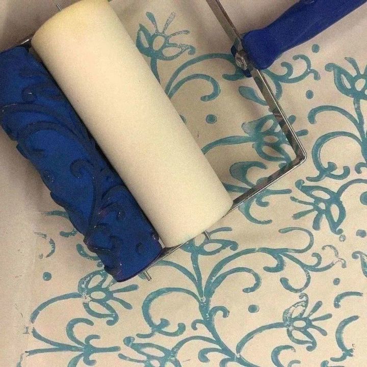 funky painted jeans, Stamping Roller with Sweet Pea pattern