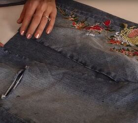 no sewing needed for this diy denim skirt, Glue the Panel