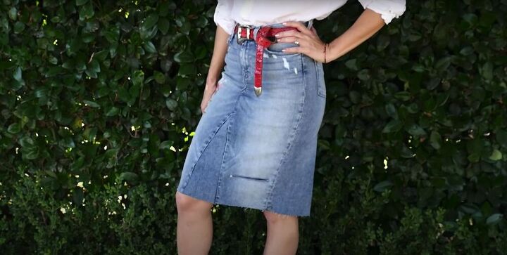 no sewing needed for this diy denim skirt, DIY Denim Skirt