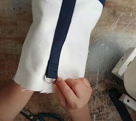 make your own canvas bucket bag with a fun drawstring insert, Attach the Straps