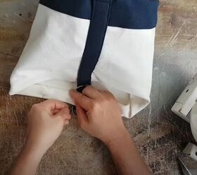 make your own canvas bucket bag with a fun drawstring insert, Sew Down Edge
