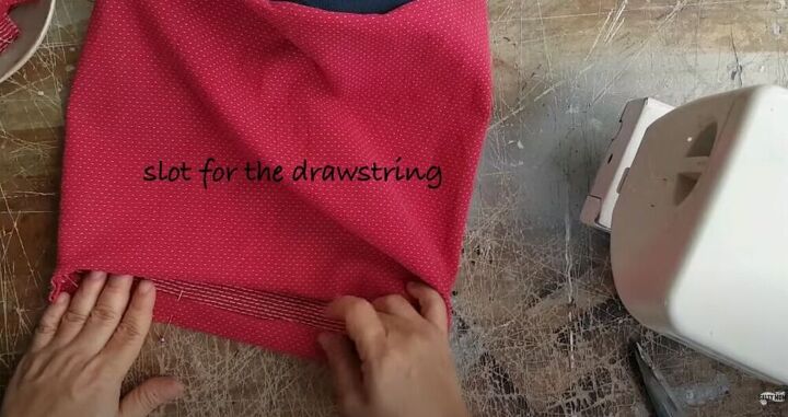 make your own canvas bucket bag with a fun drawstring insert, Create a Slot for the Drawstring