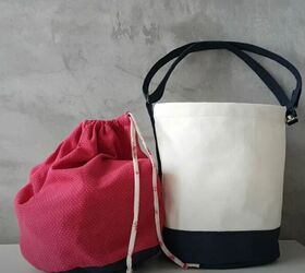 make your own canvas bucket bag with a fun drawstring insert, Canvas Bucket Bag