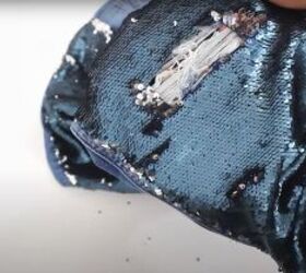 up your style with these diy sequin distressed jeans, Sew Down Edges