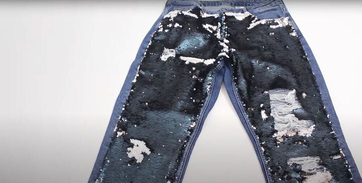 up your style with these diy sequin distressed jeans, Sequin Distressed Jeans