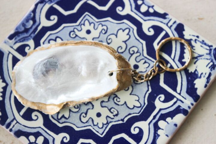 diy gold painted oyster shell keychain