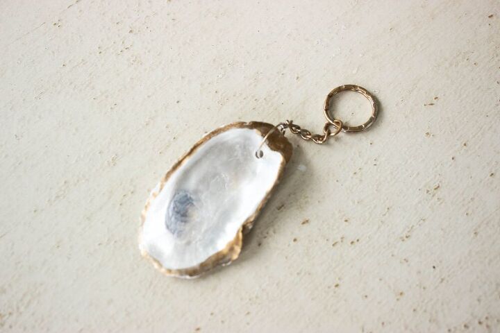 diy gold painted oyster shell keychain