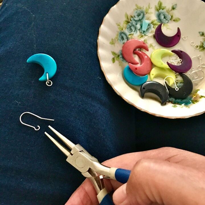 how to make darling dangle earrings from tagua nuts, Open the ear wires