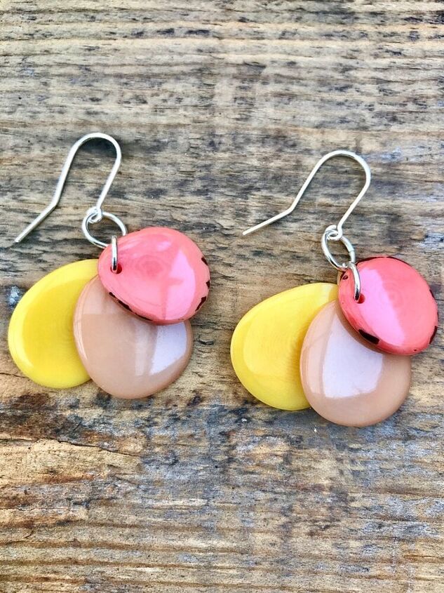 how to create some unique dangle earrings from nuts, Tagua nut earrings