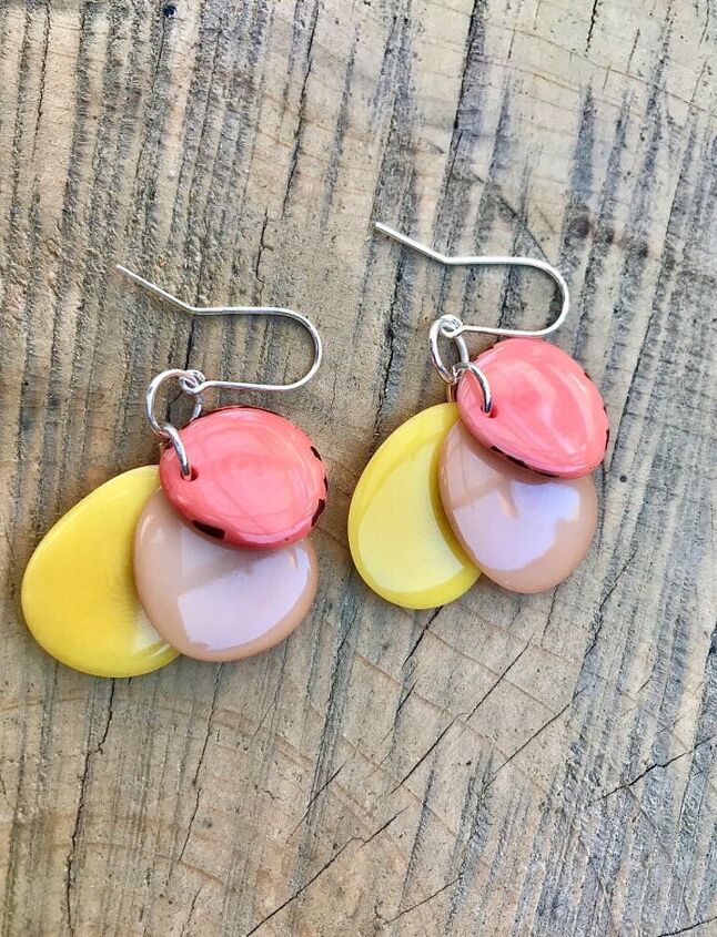 how to create some unique dangle earrings from nuts, Tagua nut earrings