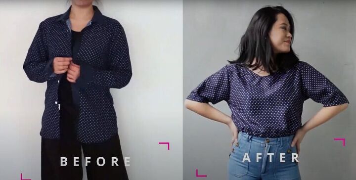 four ways to refashion a thrifted mens shirt, DIY cropped menswear shirt