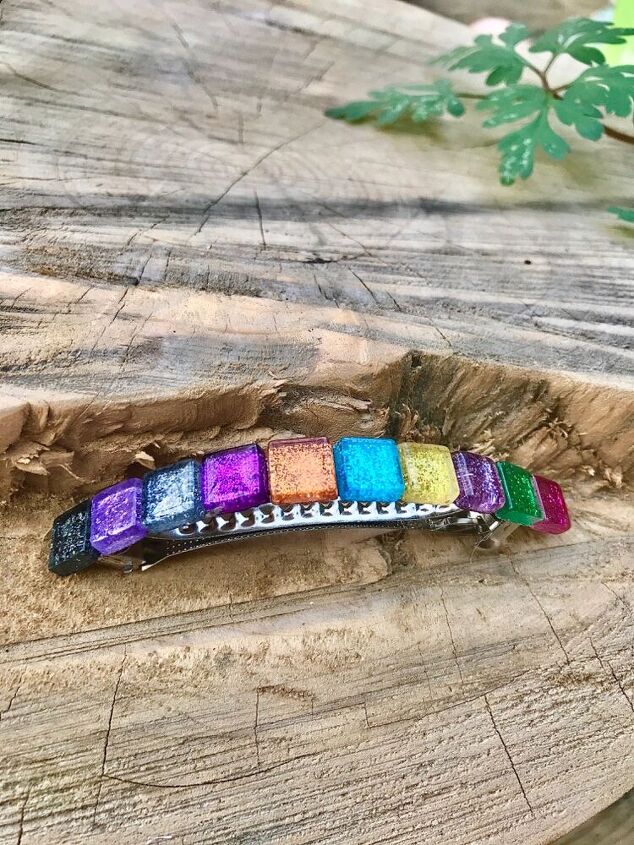 how to make colourful barrette hair clip from mosaic tiles, Mosaic sparkle barrette clip