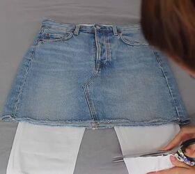 turn an old pair of jeans into a skirt with this tutorial, Cut down your jeans for your DIY skirt