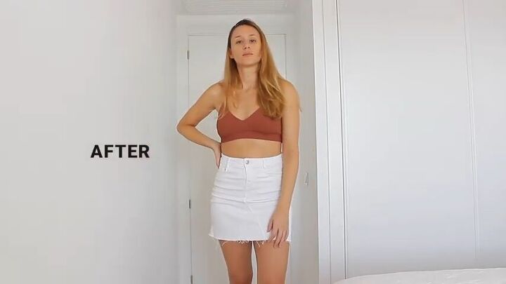 turn an old pair of jeans into a skirt with this tutorial, Jeans into a skirt final result