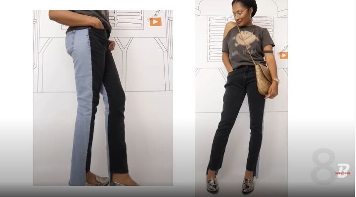 15 amazing ways you can easily alter and upcycle jeans, Sewing the legs of two pairs of jeans together