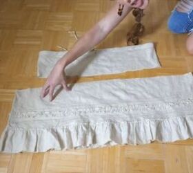 how to turn a flowy linen skirt into a super cute mini skirt, Line up your skirt pieces