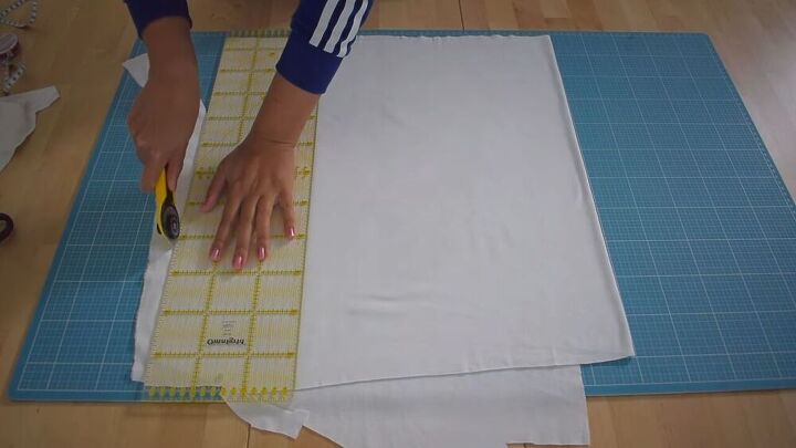 make your very own patchwork scarf with this easy tutorial, Prep your fabric for XL DIY scarf