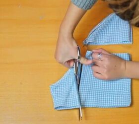 make a gorgeous off the shoulder dress out of a button down shirt, Cut squares