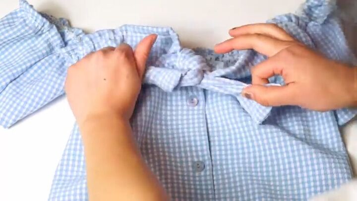 make a gorgeous off the shoulder dress out of a button down shirt, DIY off the shoulder thrift flip midi dress