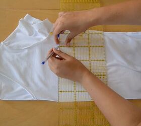 upcycle a boring t shirt into a cool modern one with this tutorial, Cut your T shirt for your DIY upcycle