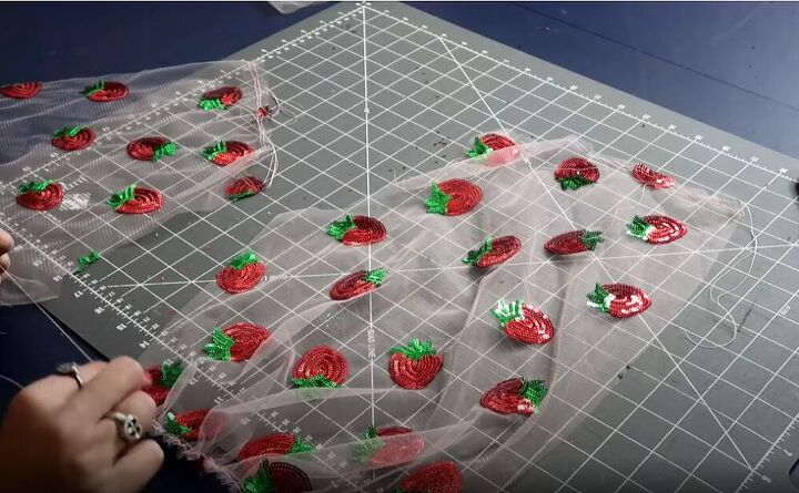 how i made a diy strawberry dress pattern inspired by lirika matoshi, Gathering the strawberry tulle