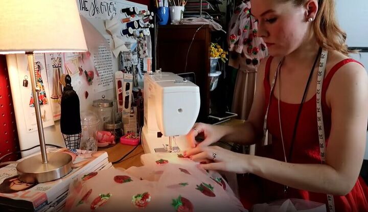 how i made a diy strawberry dress pattern inspired by lirika matoshi, Basting the tulle layers