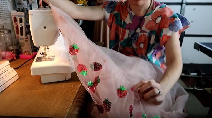 how i made a diy strawberry dress pattern inspired by lirika matoshi, Gathering the waistline