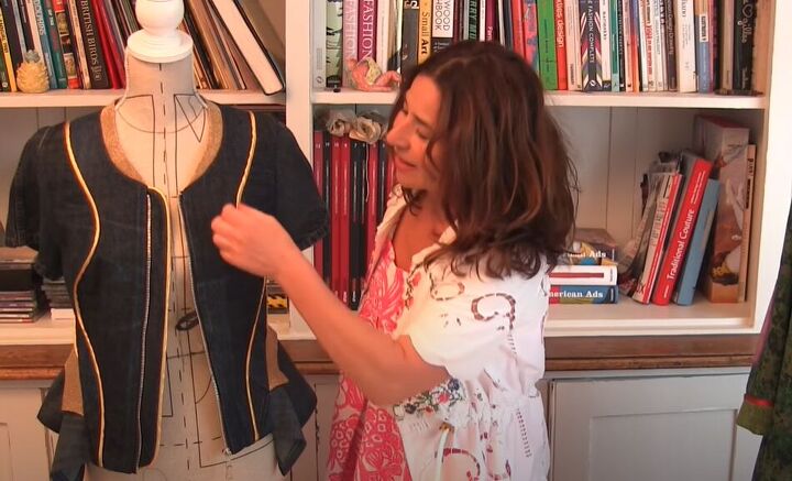 how to make a designer jacket from jeans, Add gold piping
