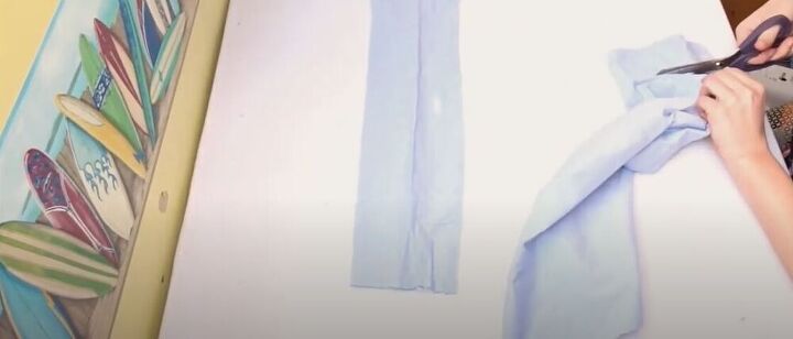 how to make a stunning paper bag skirt from a mens shirt, Cut the sleeves