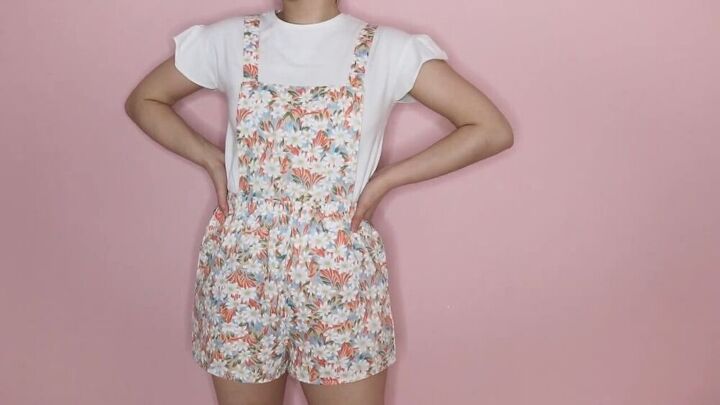 create your own awesome overalls from an old pair of pants, Completed DIY shorts to overalls