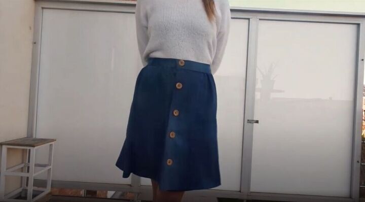learn how to make a button up a line skirt from jeans, Button up a line skirt