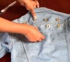 modernize your jean jacket with this awesome diy, Place the grommets