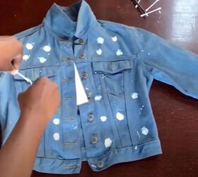 modernize your jean jacket with this awesome diy, Splatter the paint