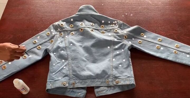 modernize your jean jacket with this awesome diy, Paint the back