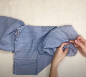 learn to make the cutest crop top from an old pair of jeans, DIY crop tops from old clothes