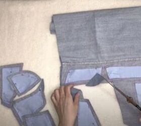 learn to make the cutest crop top from an old pair of jeans, Cut the fabric