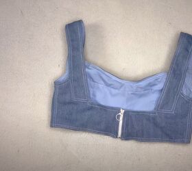 learn to make the cutest crop top from an old pair of jeans, Stitch around the edges