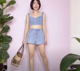 learn to make the cutest crop top from an old pair of jeans, DIY fitted crop top