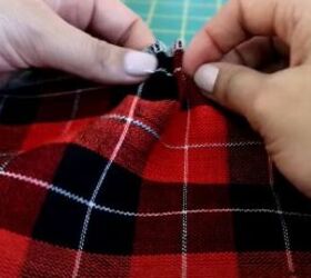 learn how to make a stunning red tartan skirt, Gather the fabric