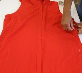 turn a long duster dress into a cute square neck mini, Red square neck dress
