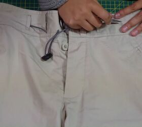 see how to turn baggy pants into a crop top and elastic pants set, DIY elastic pants