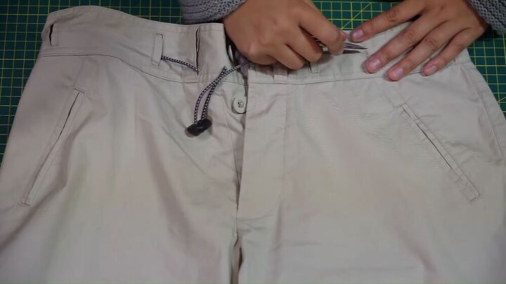 see how to turn baggy pants into a crop top and elastic pants set, DIY elastic pants