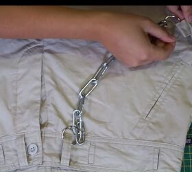 see how to turn baggy pants into a crop top and elastic pants set, Elastic pants with a chain