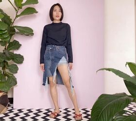 Turn Some Frumpy Jean Shorts Into a Hip Distressed Asymmetrical Skirt