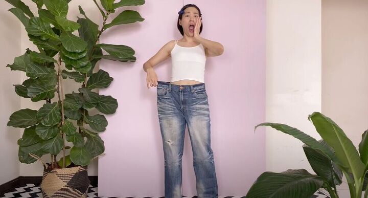 how to make trendy mom jeans out of mens jeans, DIY mom jeans