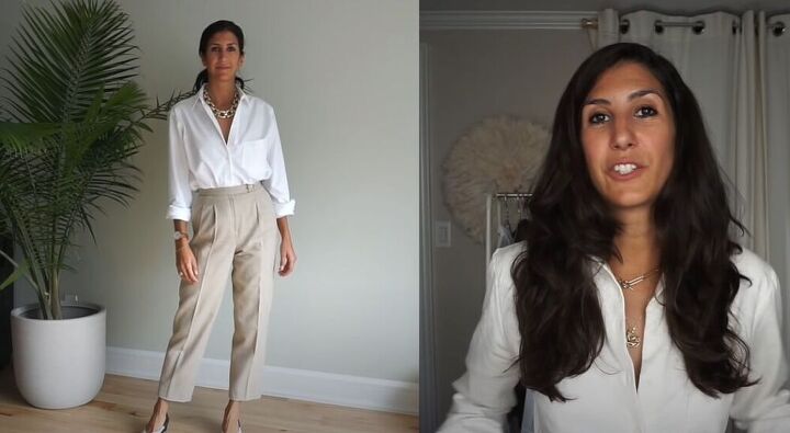 learn the tricks and tips to styling a white button down shirt, How to style a white button down shirt women