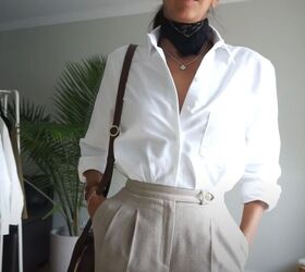 learn the tricks and tips to styling a white button down shirt, Create a French inspired look