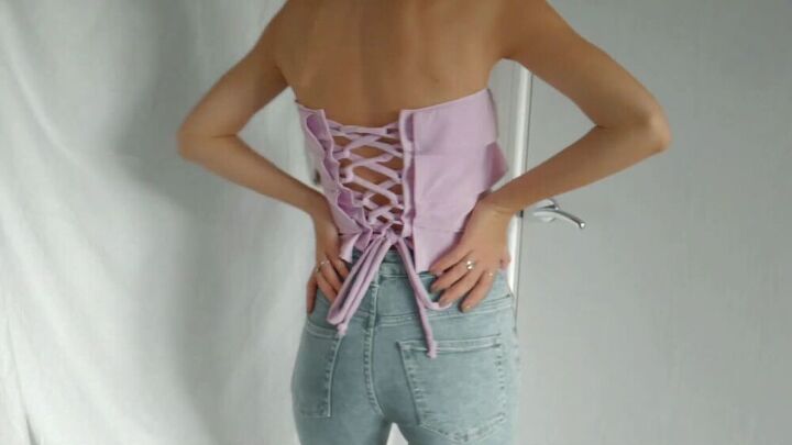 how to turn a pair of pants into a cool strapless top with ruffles, Upcycled pants to top